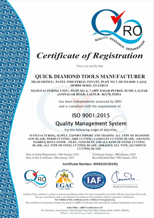 quick diamond tools manufacturer - iso 9001-2015 EGAC